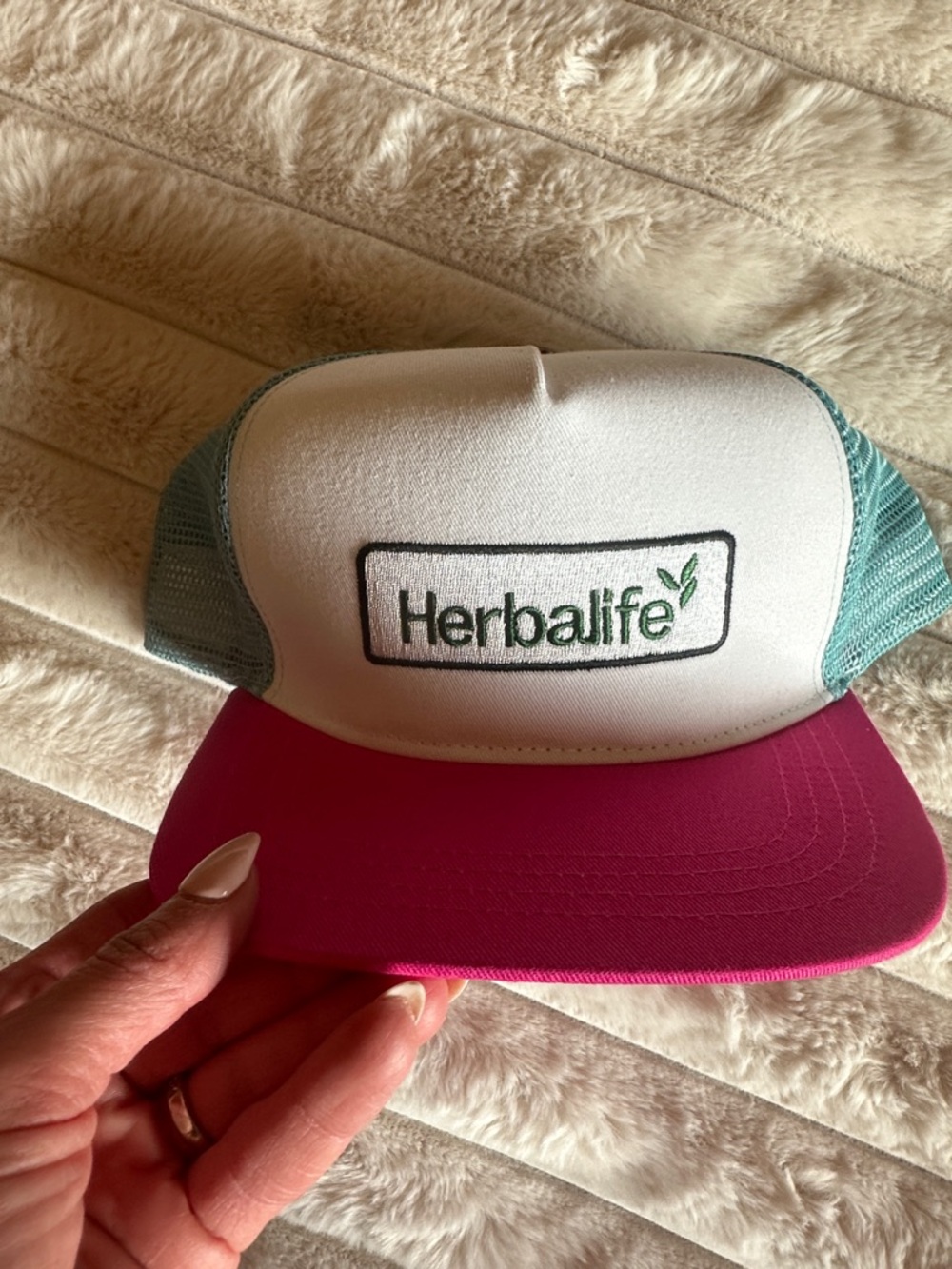 Herbalife Logo Trucker Hat - White, Teal & Magenta